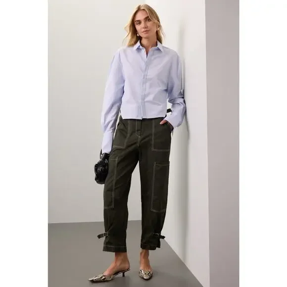 Ashley Park x RTR Olive Green Straight Leg Twill Cargo Pants Size 8 - Picture 2 of 13